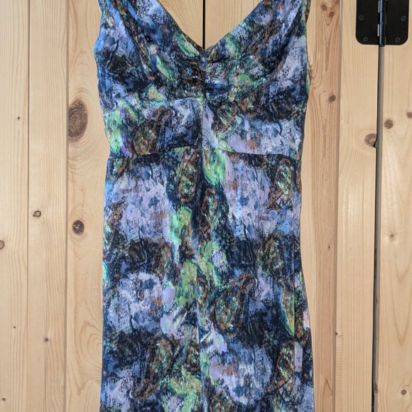 CATHERINE MALANDRINO Silk Sleeveless Dress Size 10 Sheath Knee Length V Neck Zip - Picture 10 of 13